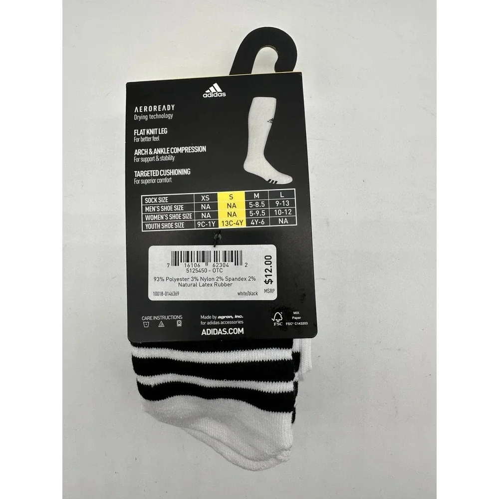 Adidas White, Multi Sport, OTC Socks, 3 Packs Youth Shoe Size: 13C-4Y (6 pairs)‎
